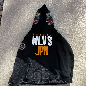 Iro-Ochi Honshu WLVS JPN Hoodie XL Black Acid Wash Wolf Patch Dragon Embroidery